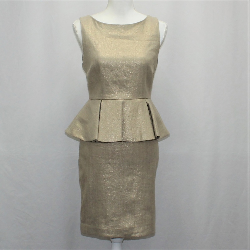 Alice + Olivia Light Gold Peplum Sleeveless Dress